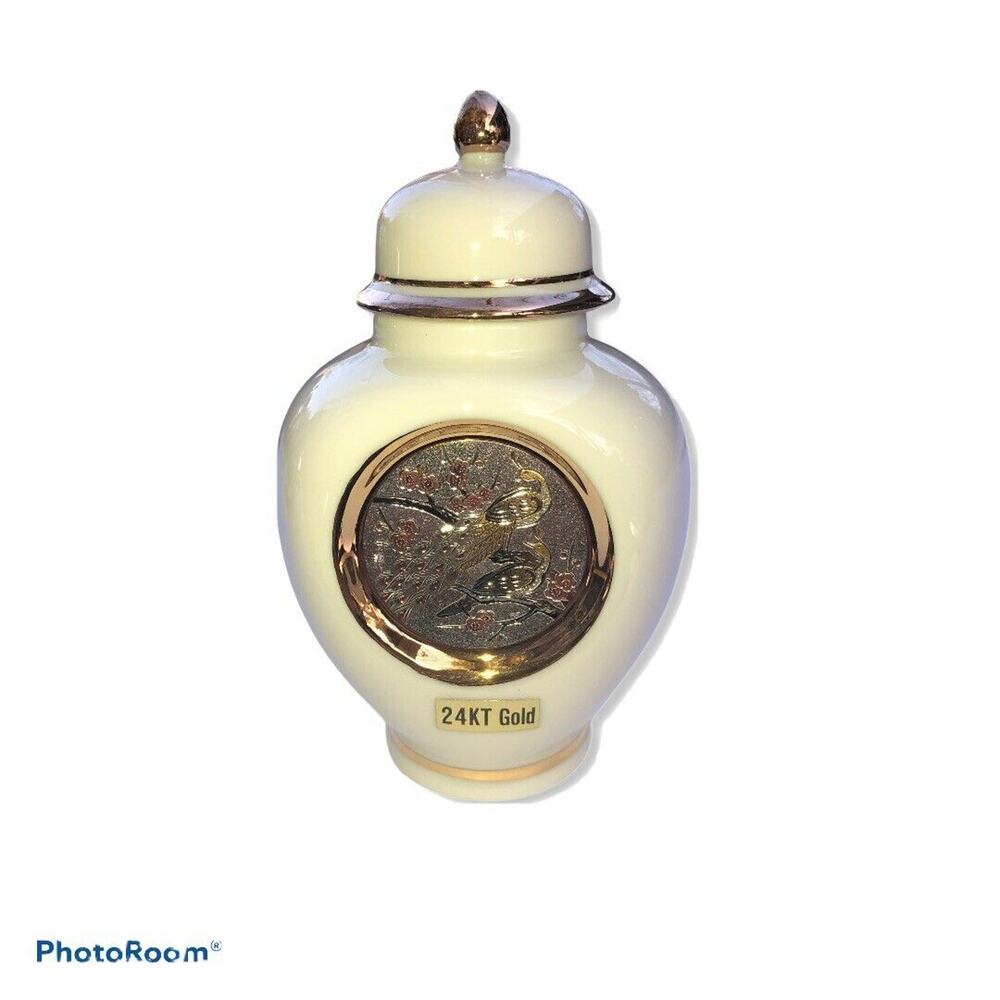 Vintage Japanese Art Of Chokin Temple Jar 24K Gold Edged New In Box